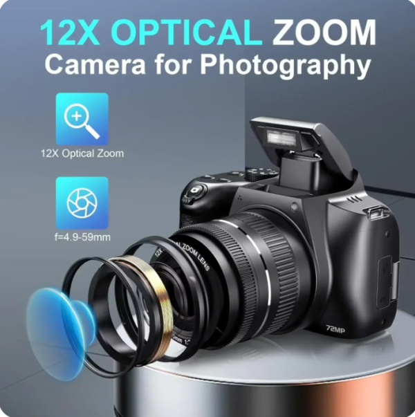 4K HD Digital Camera for Photography 12X Optical Zoom Vlogging Camera for YouTube 72MP WiFi Auto Focus Livestream Video Camera - Image 2