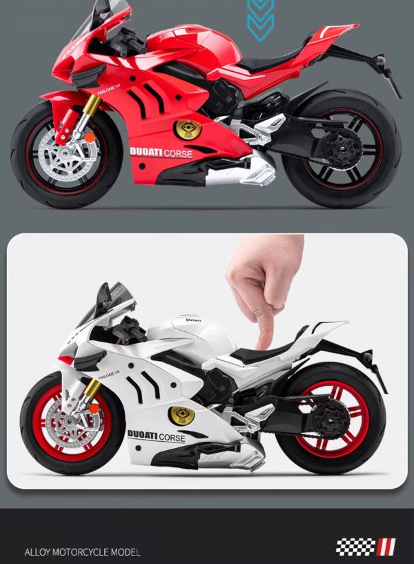 1:10 Ducati V4S S1000RR H2R Alloy Die Cast Motorcycle Model Vehicle Collection Sound and Light Off Road Autocycle Toys Car - Image 6