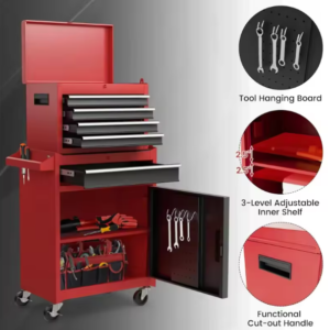 8-Drawer Rolling Tool Storage Chest Cabinet Box with Wheels Metal Lockable (Red Only)