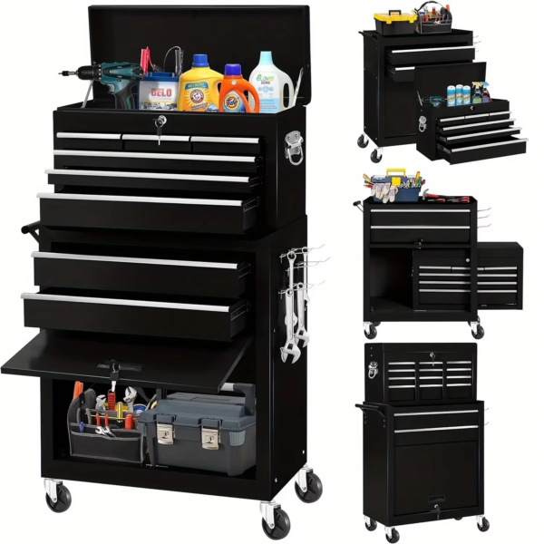 8-Drawer Rolling Tool Storage Chest Cabinet Box with Wheels Metal Lockable (Black Only) - Image 4